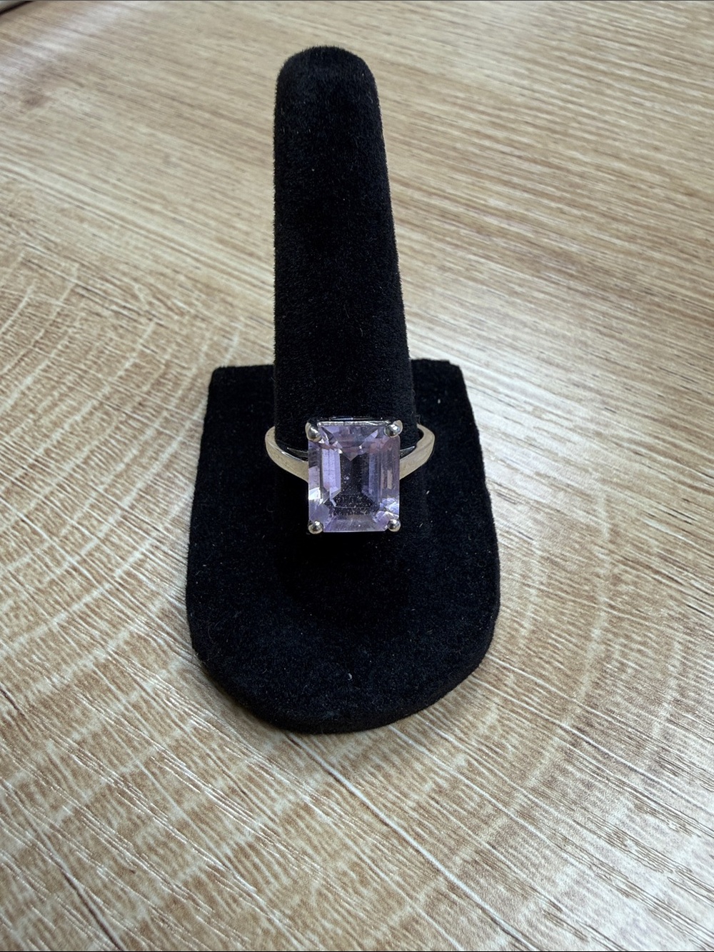 Sterling Silver Amethyst-Color Emerald Cut Ring - size 7